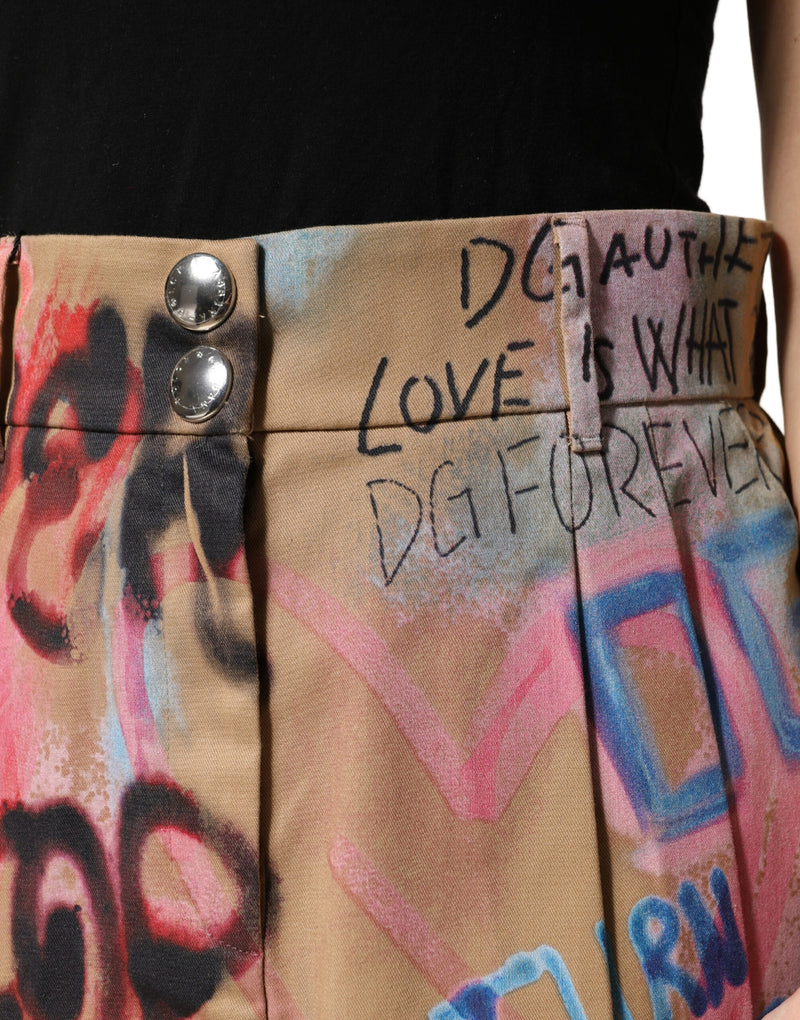 Mini-jupe beige en mélange de coton à imprimé graffiti Dolce & Gabbana