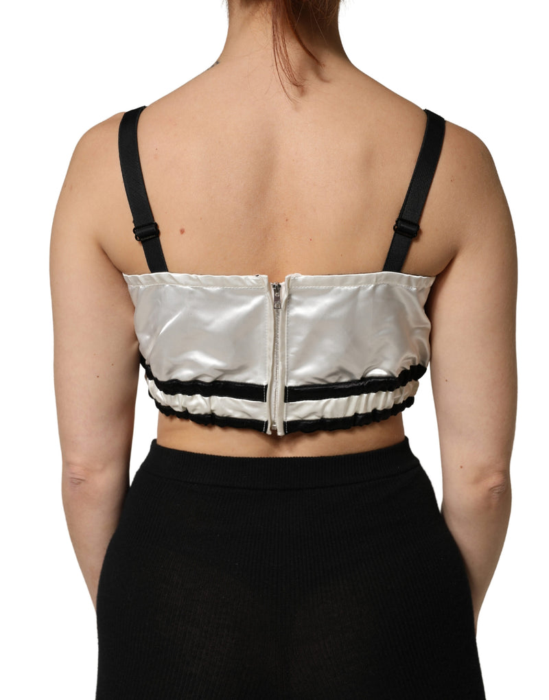 Top bralette cropped de cetim de seda branco com logo preto Dolce & Gabbana