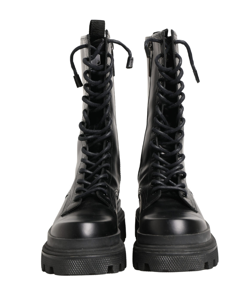 Botines de combate de cuero negro con suela Trek Dolce & Gabbana