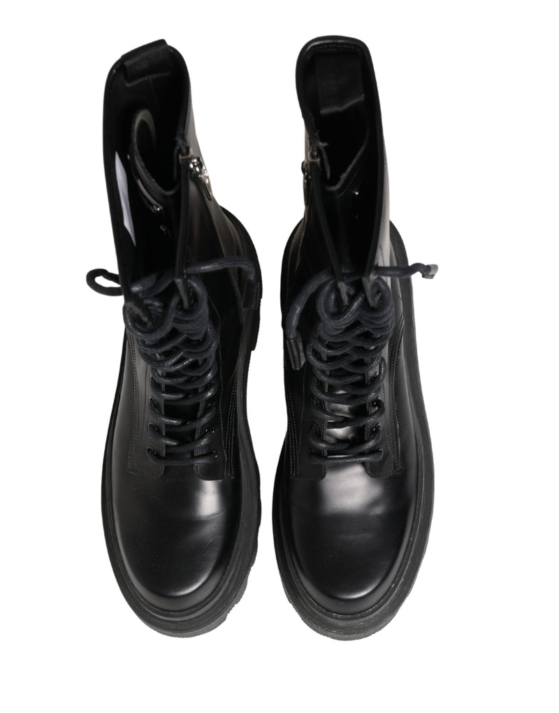 Botines de combate de cuero negro con suela Trek Dolce & Gabbana