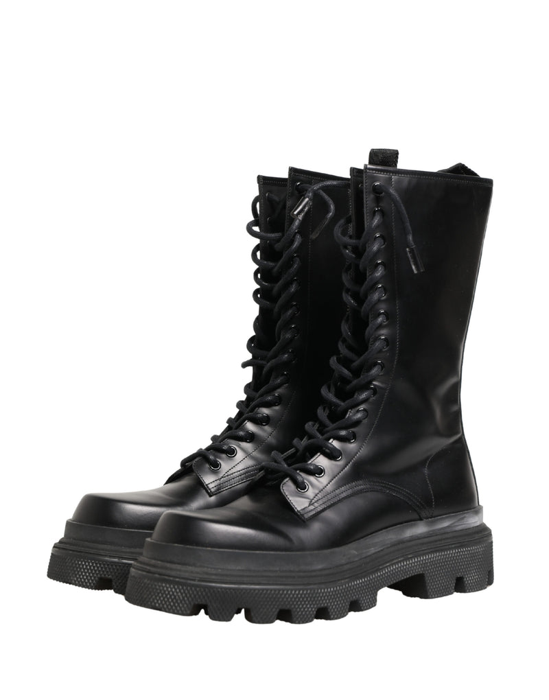 Botines de combate de cuero negro con suela Trek Dolce & Gabbana