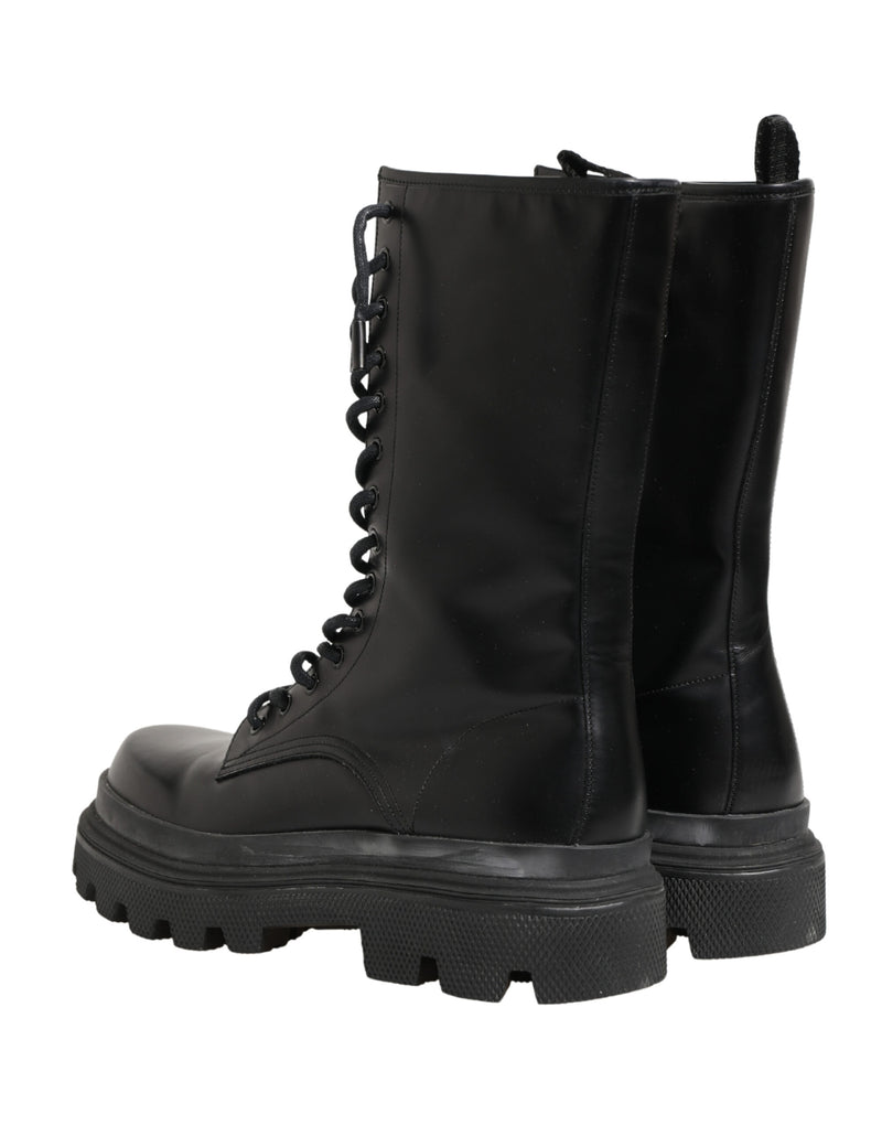 Botines de combate de cuero negro con suela Trek Dolce & Gabbana