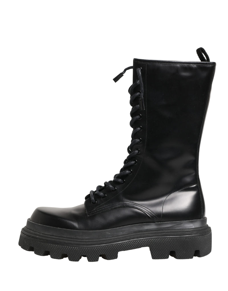Botines de combate de cuero negro con suela Trek Dolce & Gabbana