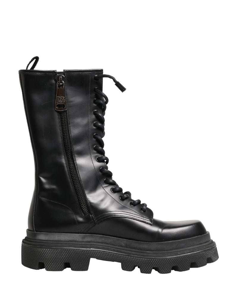 Botines de combate de cuero negro con suela Trek Dolce & Gabbana