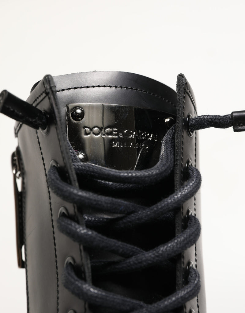 Botines de combate de cuero negro con suela Trek Dolce & Gabbana