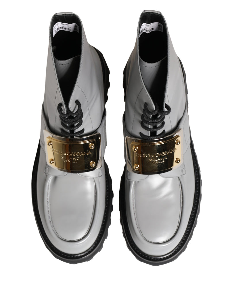 Bottines Dolce & Gabbana en cuir gris avec plaque logo