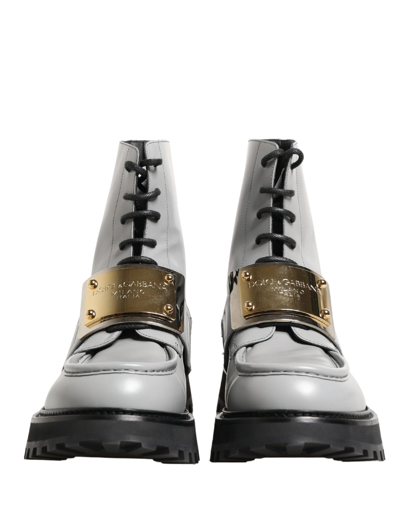 Bottines Dolce & Gabbana en cuir gris avec plaque logo