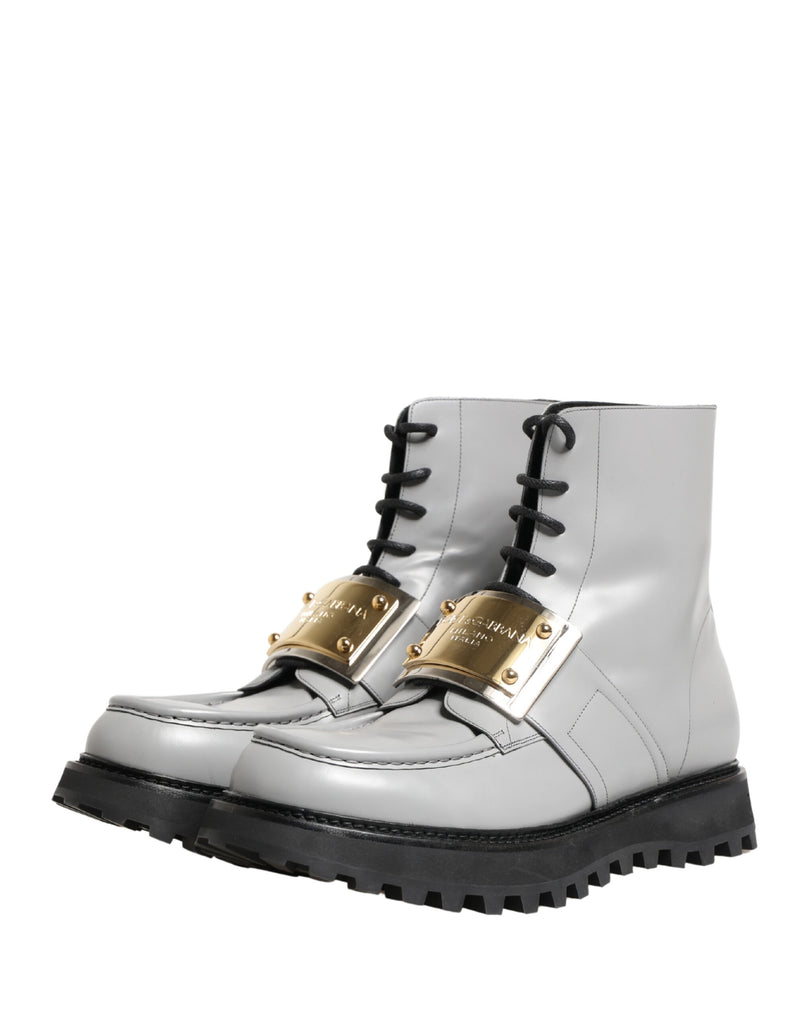 Bottines Dolce & Gabbana en cuir gris avec plaque logo