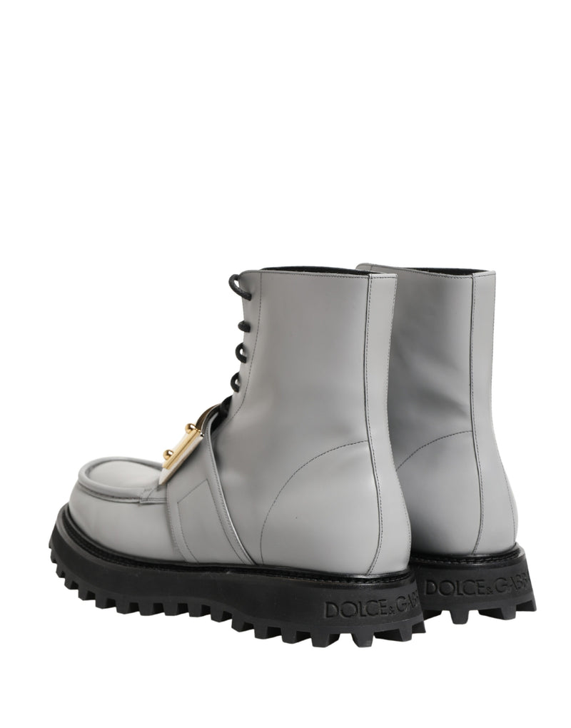 Bottines Dolce & Gabbana en cuir gris avec plaque logo