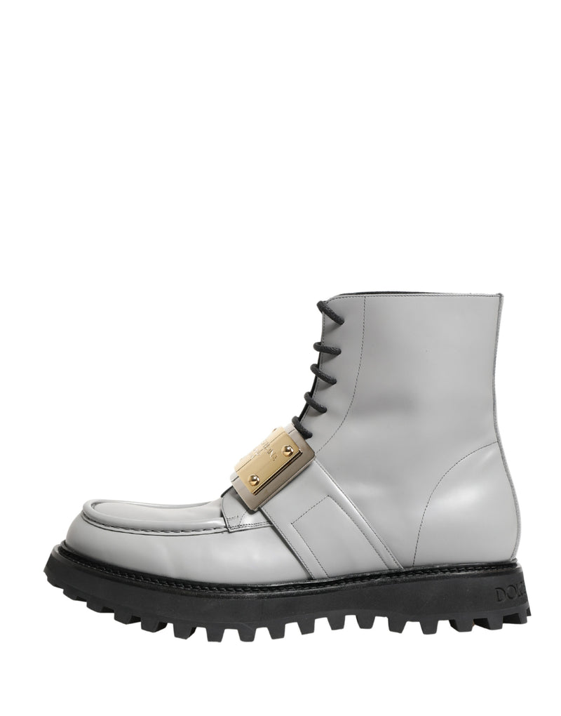 Bottines Dolce & Gabbana en cuir gris avec plaque logo