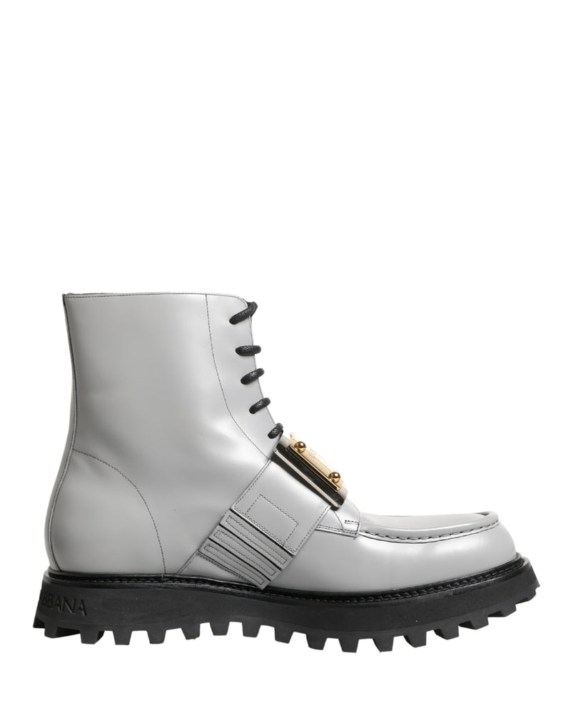 Bottines Dolce & Gabbana en cuir gris avec plaque logo