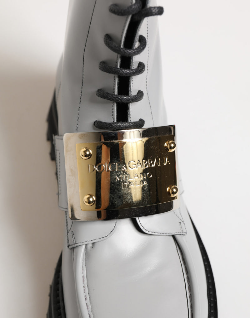 Bottines Dolce & Gabbana en cuir gris avec plaque logo