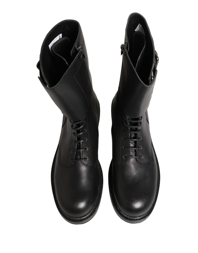 Botas de combate de piel negra con cinturón y hebilla de Dolce & Gabbana