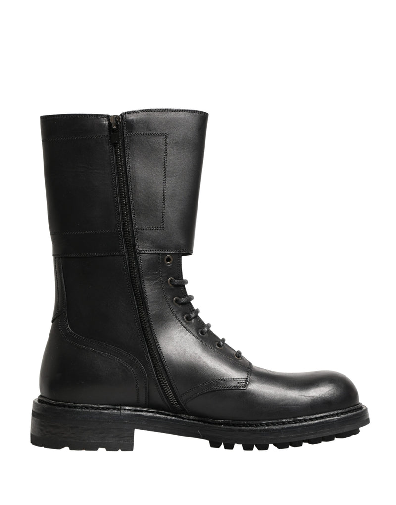 Botas de combate de piel negra con cinturón y hebilla de Dolce & Gabbana