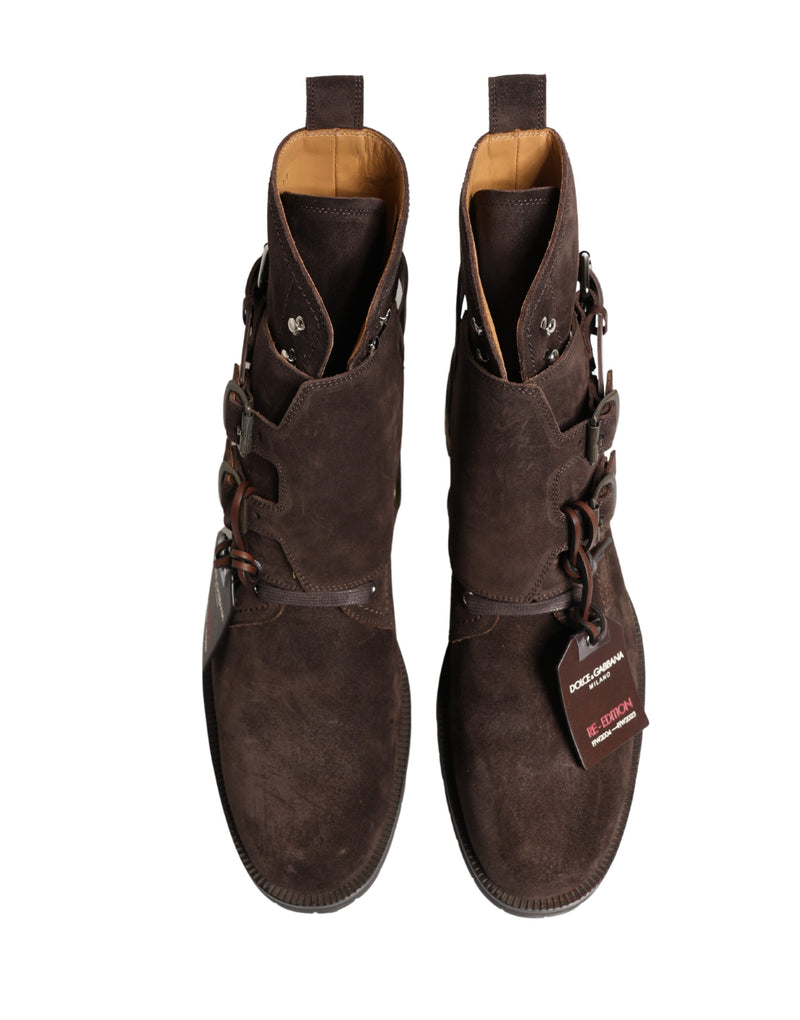 Botines de ante marrón y hebilla de piel de Dolce & Gabbana