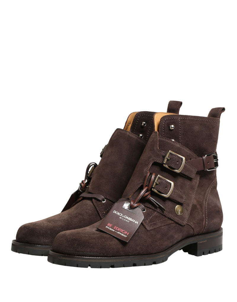 Botines de ante marrón y hebilla de piel de Dolce & Gabbana
