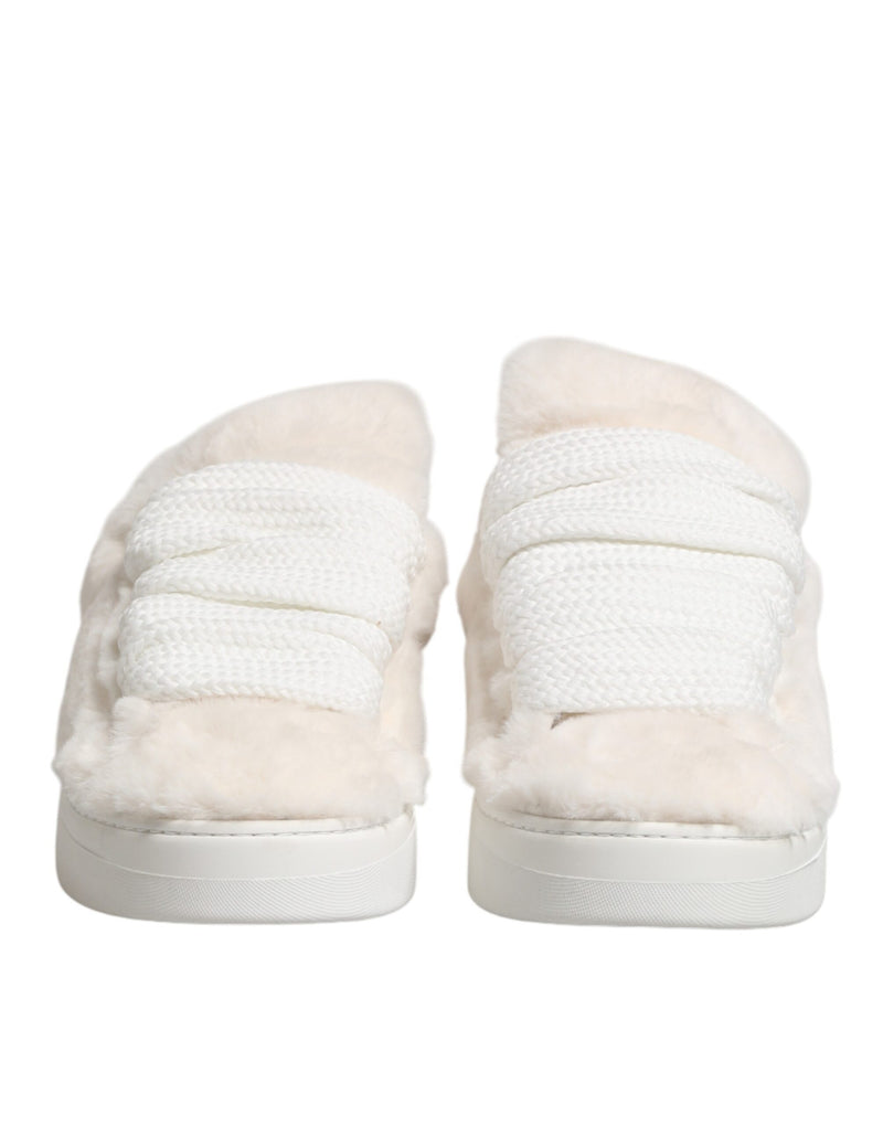 Baskets basses Dolce & Gabbana blanches en cuir doublé de peau lainée