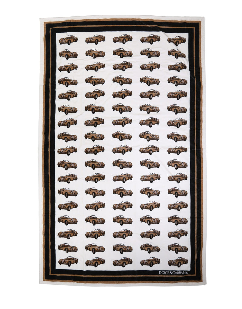 Toalla de playa de algodón blanco con estampado de coche, 115cm x 180cm, de Dolce & Gabbana