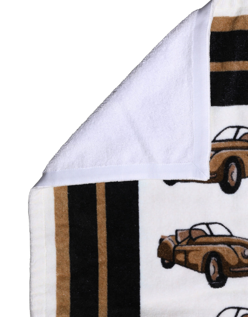 Toalla de playa de algodón blanco con estampado de coche, 115cm x 180cm, de Dolce & Gabbana