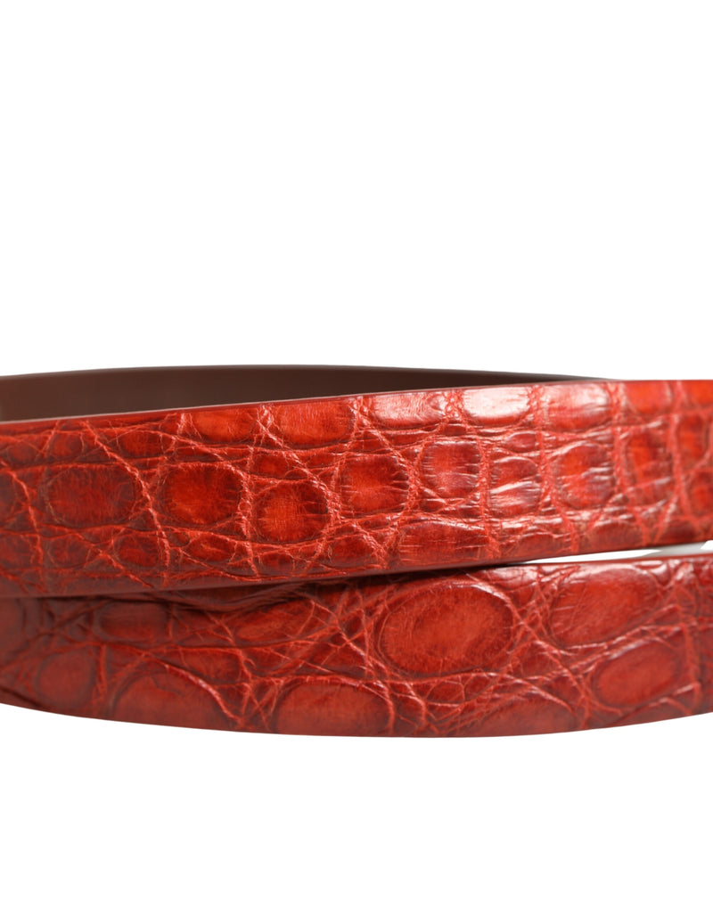 Dolce & Gabbana Red Leather Gold Tone Metal Buckle Men Belt