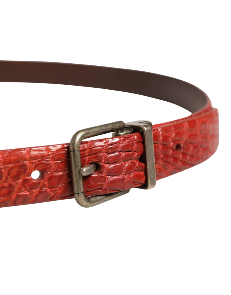 Dolce & Gabbana Red Leather Gold Tone Metal Buckle Men Belt