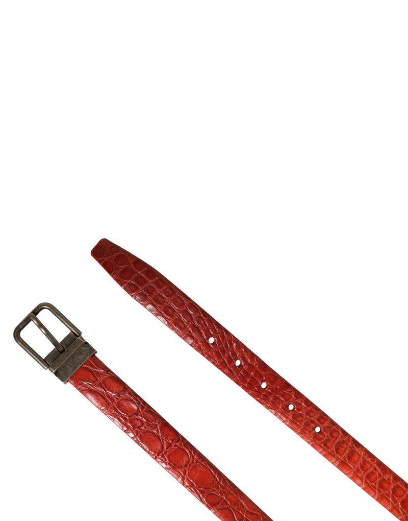 Dolce & Gabbana Red Leather Gold Tone Metal Buckle Men Belt