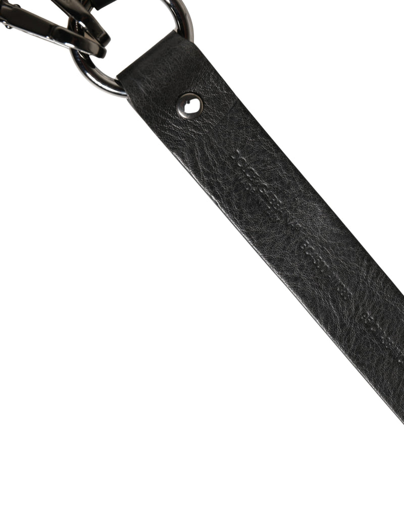 Cinturón de cintura de cadena plateada y piel negra de Dolce & Gabbana para hombre