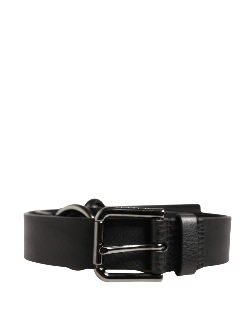 Cinturón de cintura de cadena plateada y piel negra de Dolce & Gabbana para hombre
