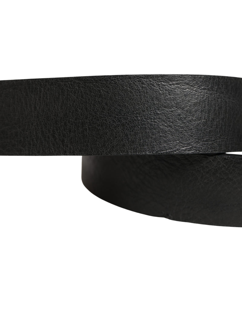 Cinturón de cintura de cadena plateada y piel negra de Dolce & Gabbana para hombre