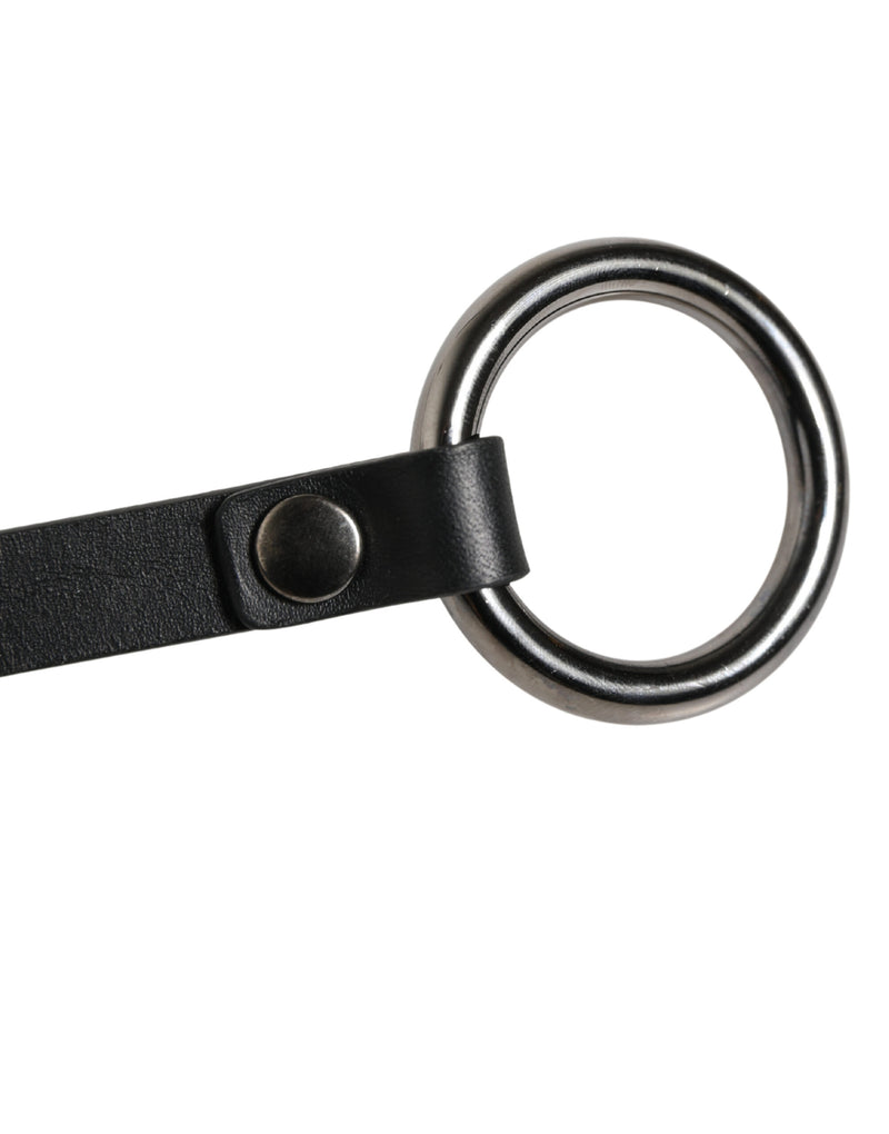Cinturón de cintura de cadena plateada y piel negra de Dolce & Gabbana para hombre