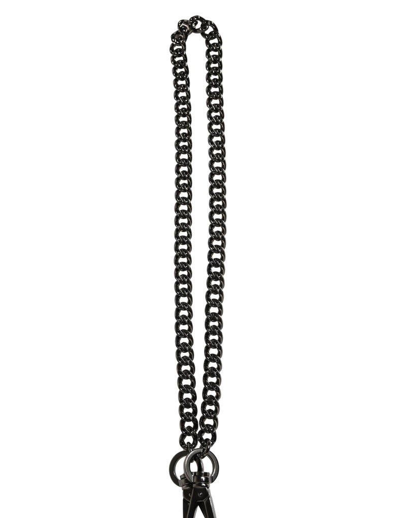 Cinturón de cintura de cadena plateada y piel negra de Dolce & Gabbana para hombre