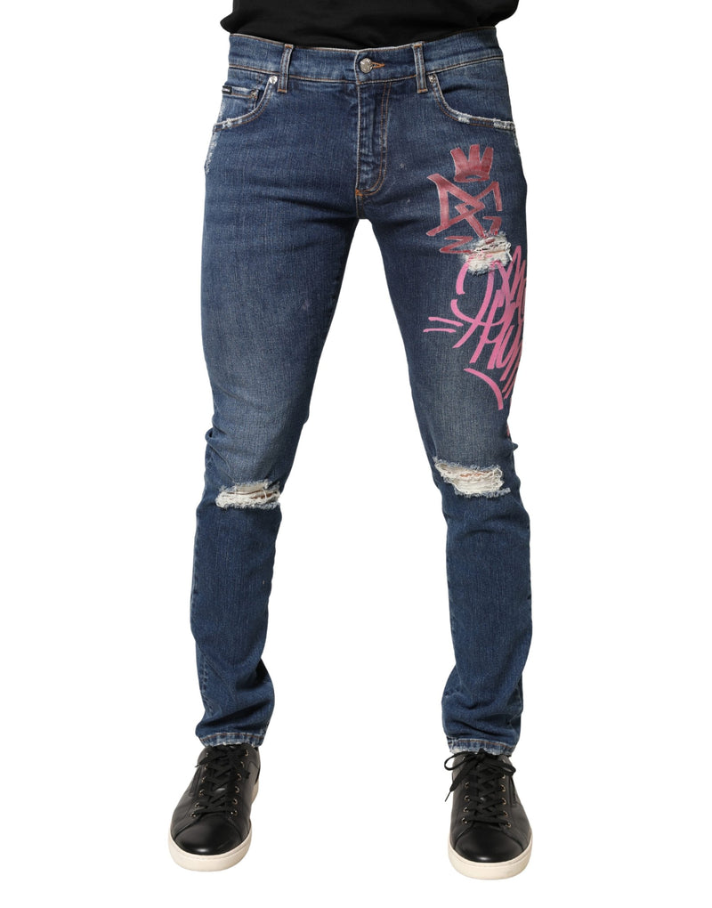 Calça jeans skinny azul Dolce & Gabbana com estampa de grafite desgastada