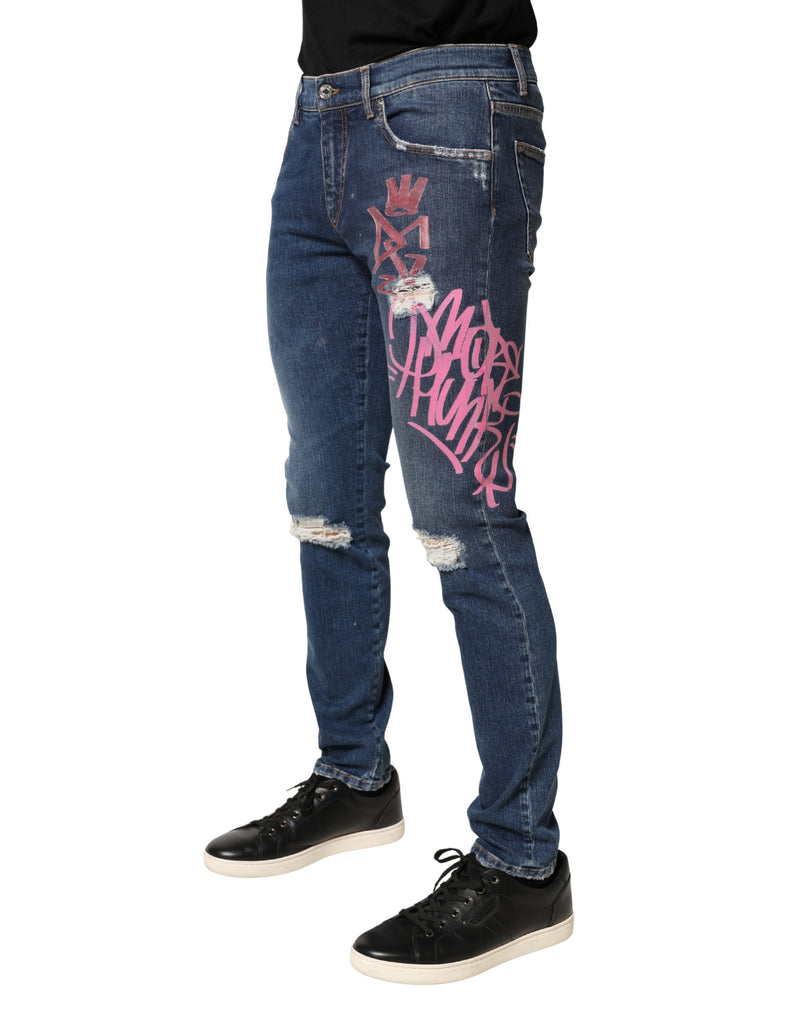 Calça jeans skinny azul Dolce & Gabbana com estampa de grafite desgastada