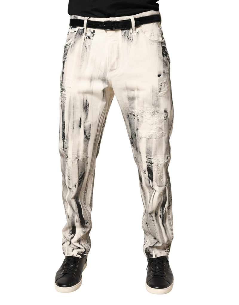 Calça jeans folgada branca Dolce & Gabbana com estampa de tinta desgastada