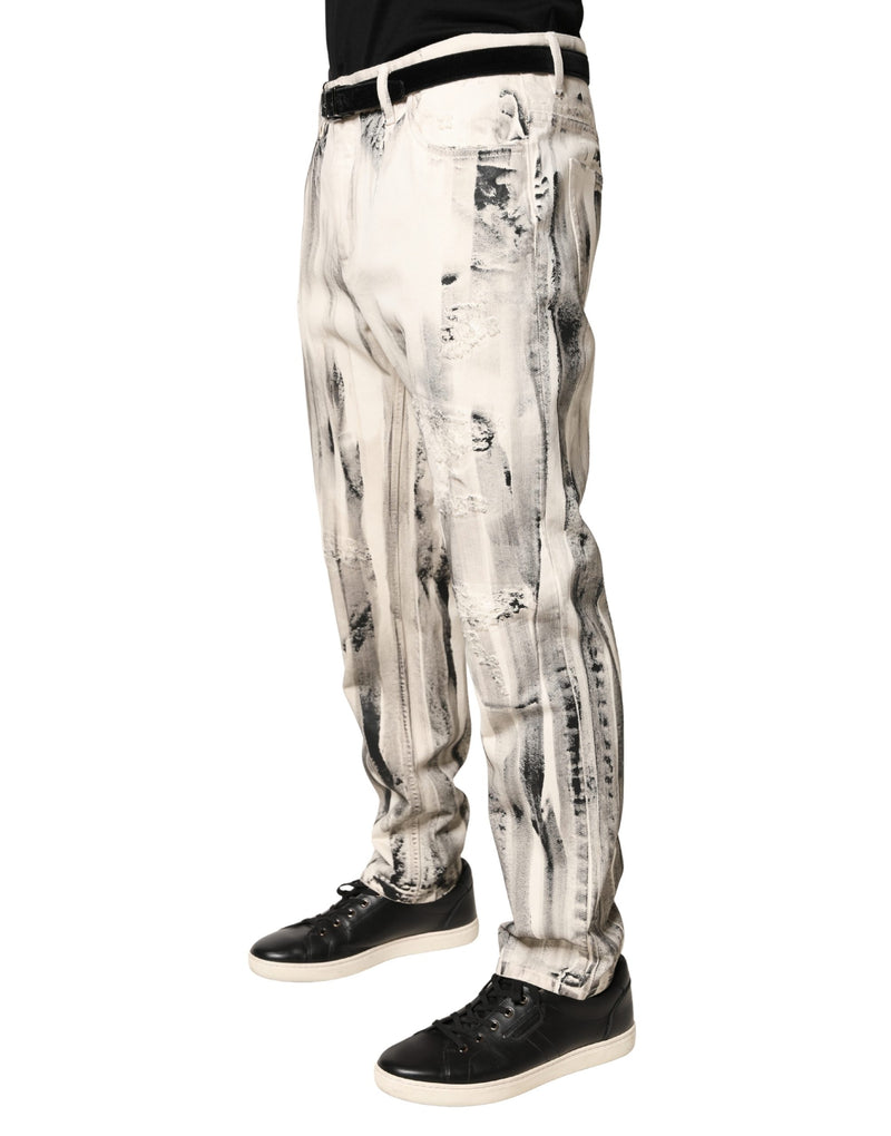 Calça jeans folgada branca Dolce & Gabbana com estampa de tinta desgastada