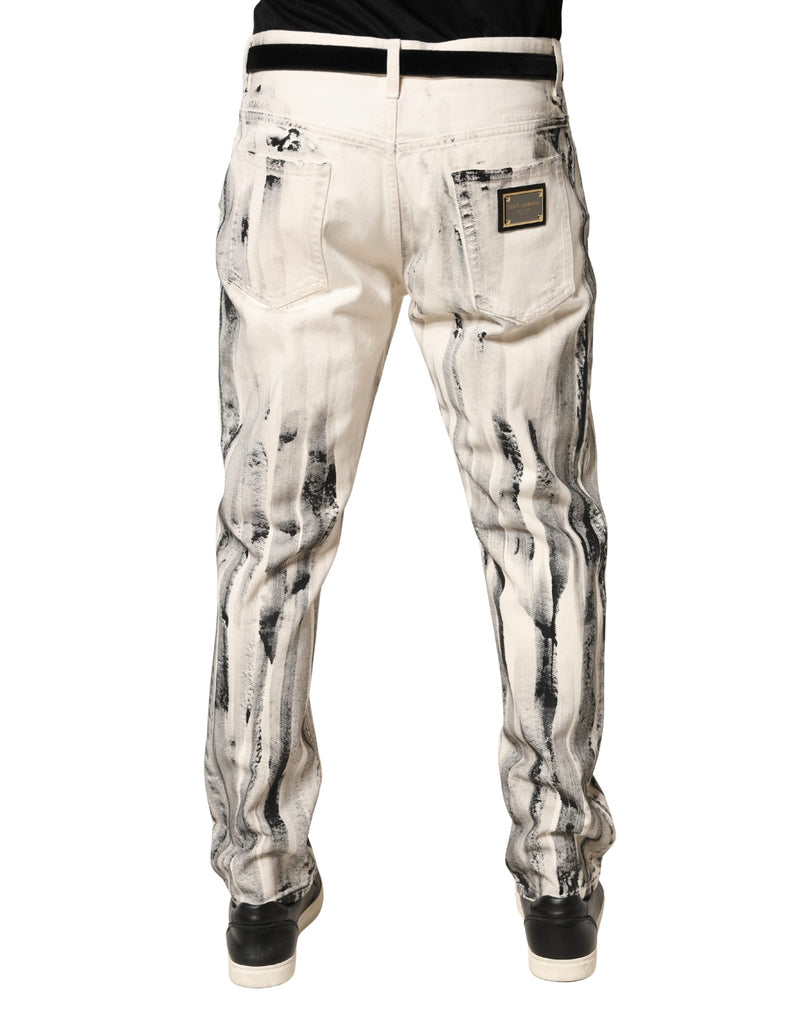Calça jeans folgada branca Dolce & Gabbana com estampa de tinta desgastada