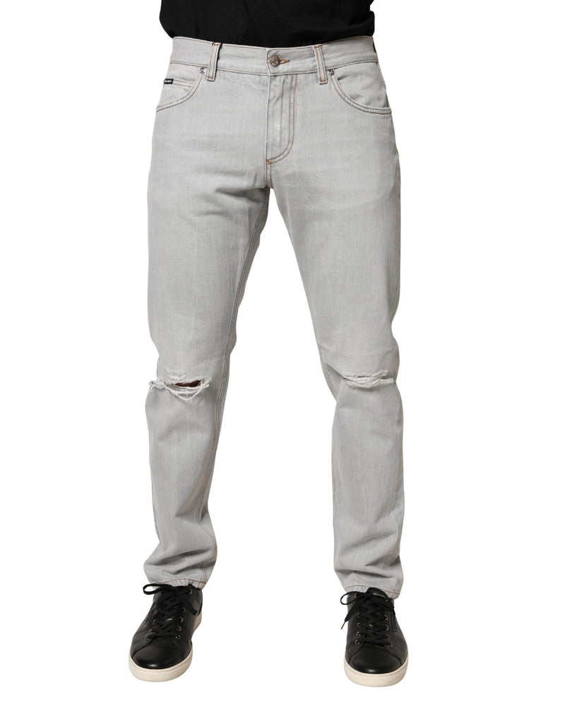 Vaqueros rectos Dolce & Gabbana de algodón gris claro con rotos
