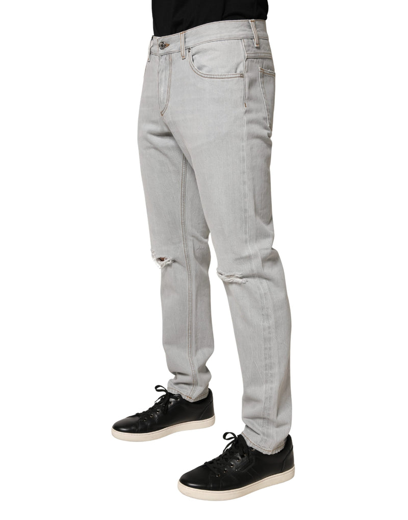Vaqueros rectos Dolce & Gabbana de algodón gris claro con rotos