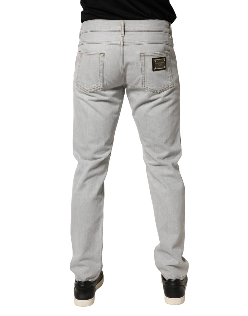 Vaqueros rectos Dolce & Gabbana de algodón gris claro con rotos