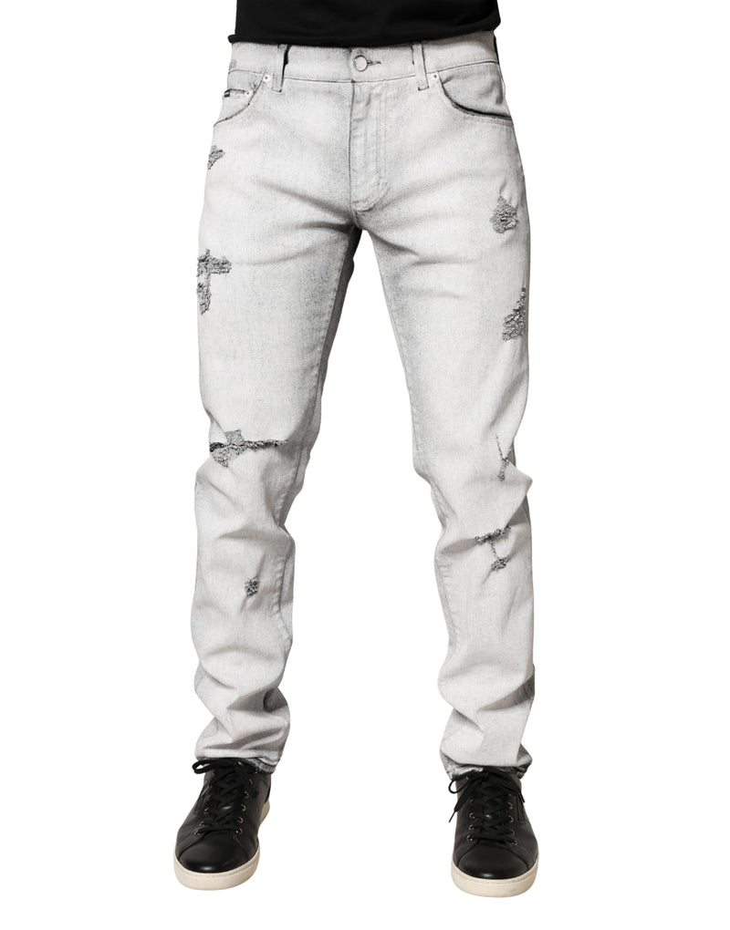 Dolce & Gabbana Light Gray Distressed Skinny Men Denim Jeans