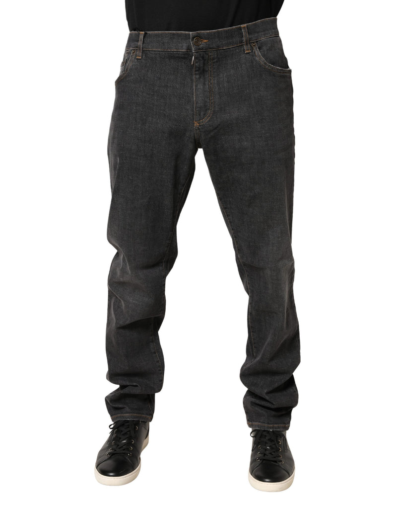Dolce & Gabbana Jeans masculinos de algodão cinza-escuro com modelagem slim