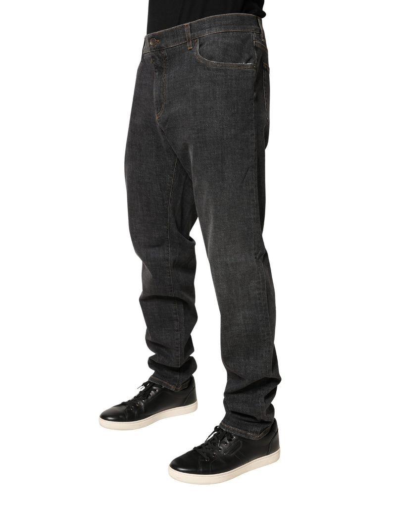 Dolce & Gabbana Jeans masculinos de algodão cinza-escuro com modelagem slim