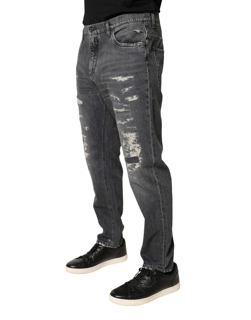 Jean en coton délavé gris foncé à l’effet déchiré et à la coupe ample Dolce & Gabbana