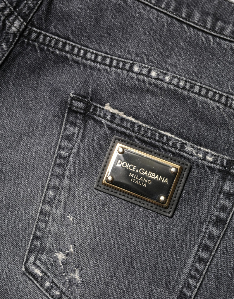 Jean en coton délavé gris foncé à l’effet déchiré et à la coupe ample Dolce & Gabbana