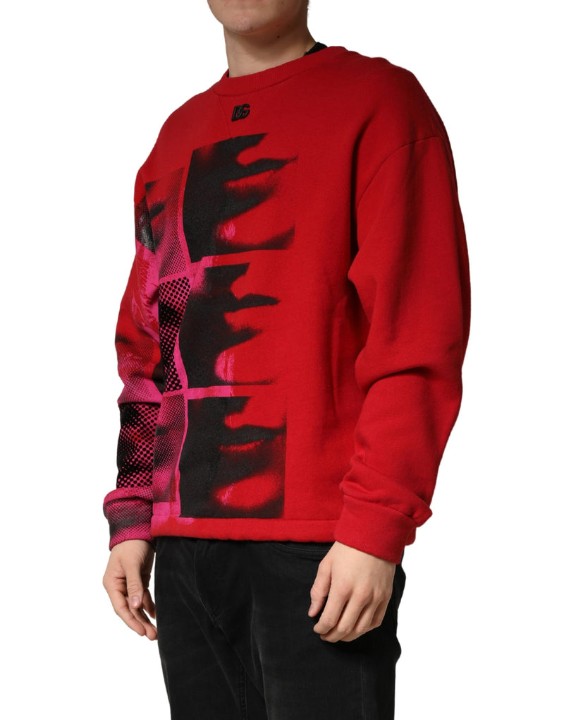 Dolce & Gabbana Red Graphic Crew Neck Men Sweatshirt Sweater