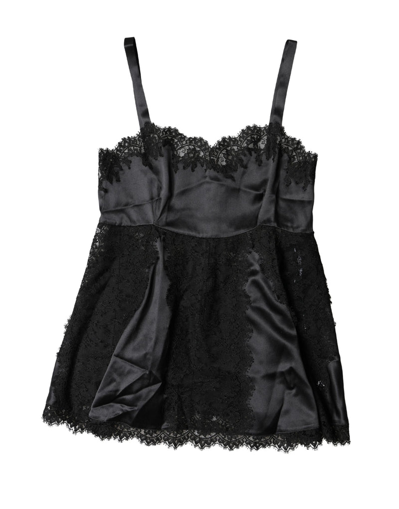 Top lingerie in seta nera con bordi in pizzo Dolce & Gabbana