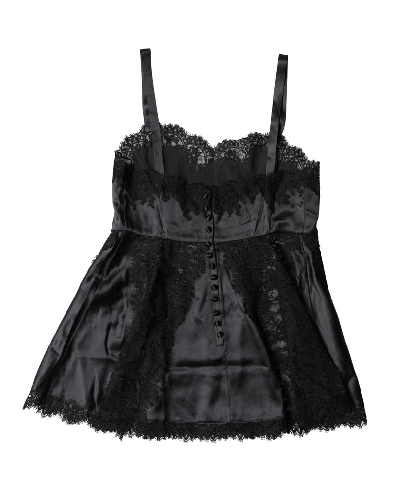 Top lingerie in seta nera con bordi in pizzo Dolce & Gabbana