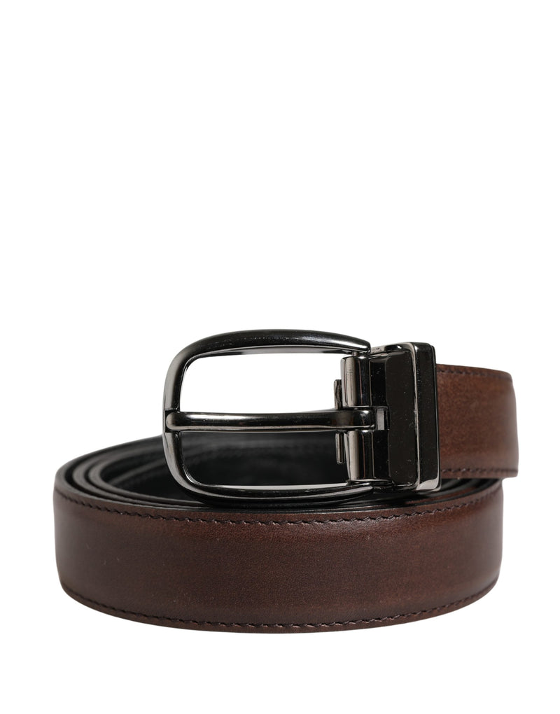 Cintura da uomo Dolce & Gabbana in pelle classica marrone con fibbia in metallo