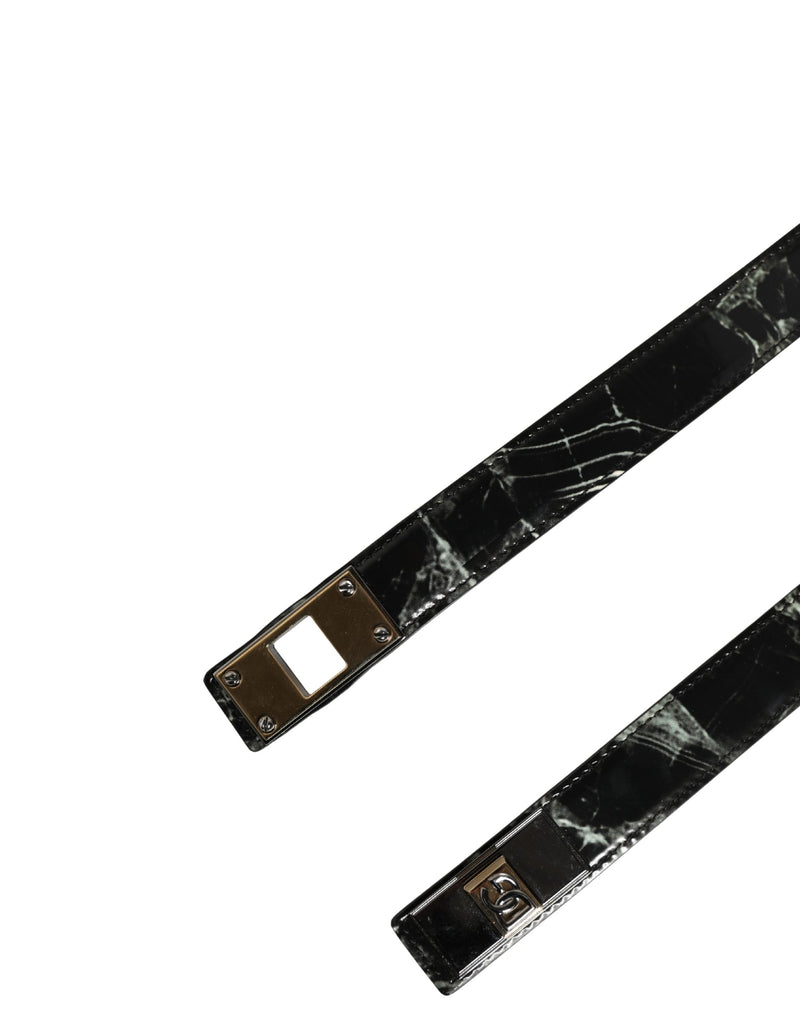 Cintura da uomo Dolce & Gabbana in pelle effetto marmo nera con fibbia con logo DG