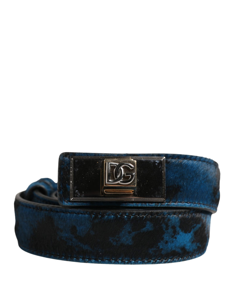 Dolce & Gabbana Men Blue Calf Leather Logo Metal Buckle Belt